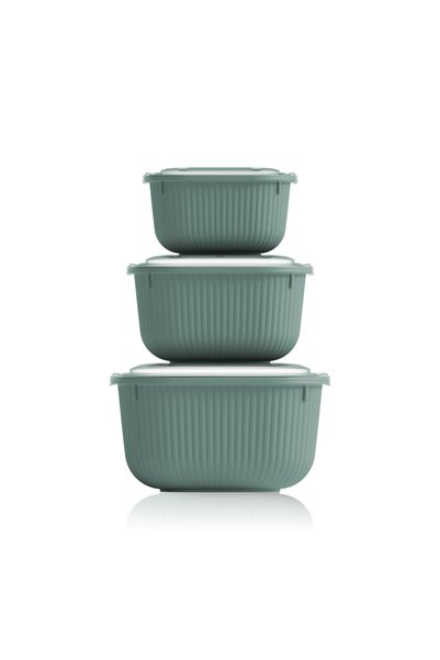 Soft Chef 3-Piece Storage Container Set – Gray / Cream / Green / Blue (600ml - 1100ml - 1800ml)