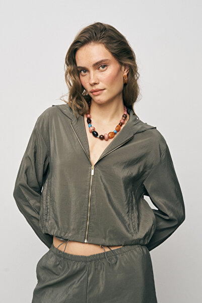 Orfeo Negro Women's Comfort Hooded Zippered Crop Jacket with Elastic Waist