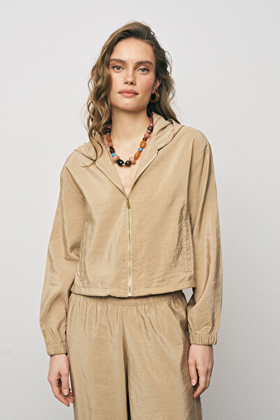 Orfeo Negro Women's Comfort Hooded Zippered Crop Jacket with Elastic Waist