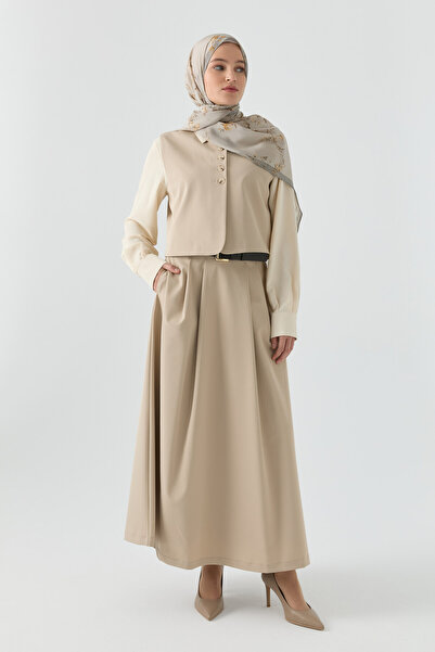 Tuğba Yelek Etek Takım - Bej