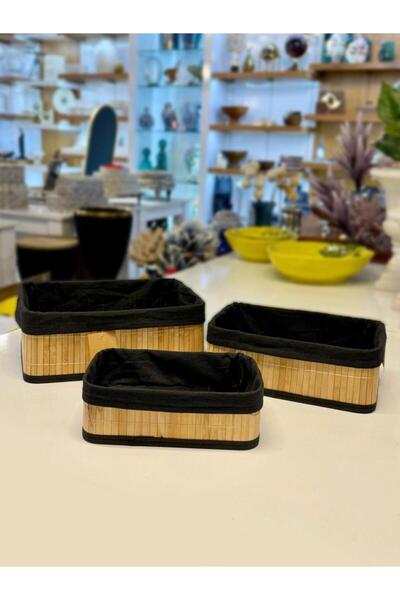 Sever ЧЕРНА ТЪКАН 3-ЧАСТНА БАМБУКОВА КОШНИЦА