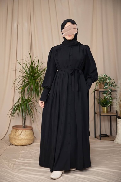 Nissra فستان أنكا نور بأزرار على الكتف وربطة عنق ANKA265130