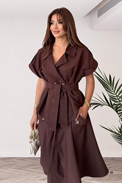 Moda Amore Safari Style Belted Jacket Flared Skirt Women's Two-Piece Set 805