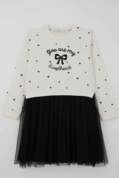 Breeze Rochie cu mânecă lungă pentru fete, cu model inimioare, fundă și impri...