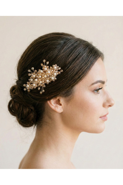 gelinmz Bridal Hair Comb with Dense Pearls and Crystal Stones – Handmade Hair...