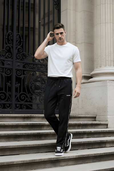 INFLUYENTE Men's Regular/Relaxed Fit Wide Leg Sweatpants with Side Ribbing