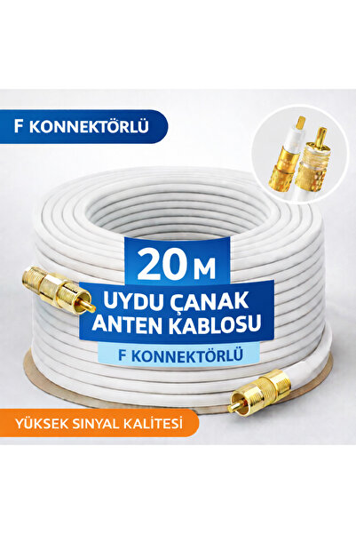 FIRSAT YOLU 20 Metre Hazır Uydu Anten Kablosu F Konnektörlü 64 Tel