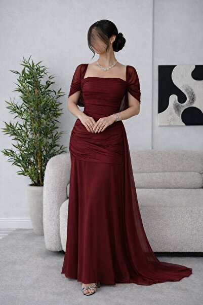 MILANORA Burgundy evening dress
