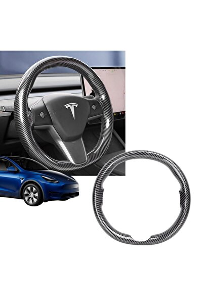TESLA Model Y / Model 3 Direksiyon Simidi Tek Parça Kaplama - Karbon Görünüml...