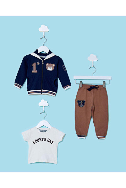 REDTAG طقم ملابس رياضية للأطفال الرضع من الأولاد باللونين الكحلي والبني بنقشة...