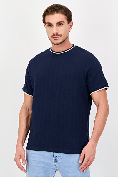 BENCH Men Crew Neck Short Sleeve Plain T-Shirt, Navy Blue