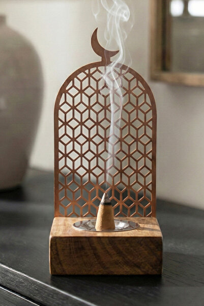 iwa concept Geometric Patterned Metal Wooden Incense Burner - Islamic Wall Ar...