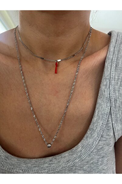 Hoop jewelery قلادة الحظ الفولاذية ذات الحبل الأحمر