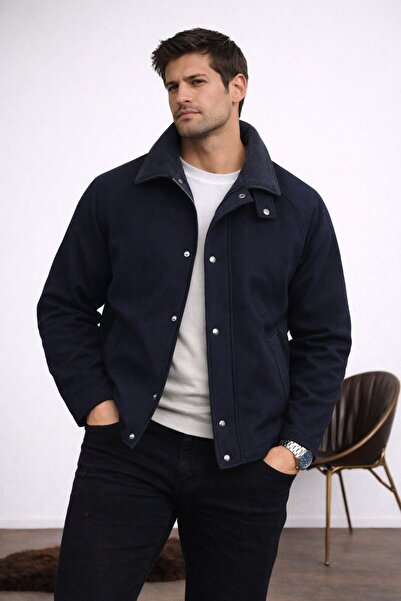 BASEL.CO Waffle Textured Jacket with Velvet Collar Detail