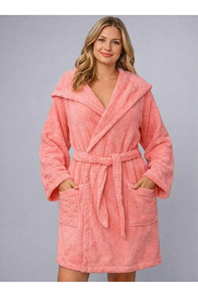 EMİLLİE رداء حمام مزدوج بغطاء للرأس - قطن 100%