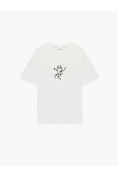 Koton Cotton Short Sleeve Crew Neck Back Printed Oversize T-Shirt