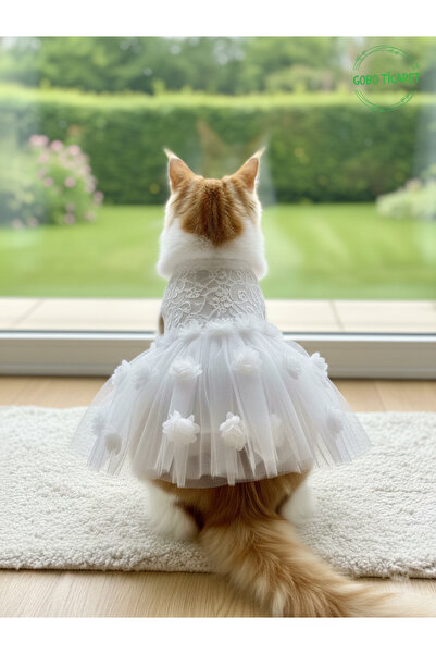 Gobo Çiçekli Dantel İşlemeli Prenses Kedi Köpek Elbisesi Parti Abiyesi XSMALL...
