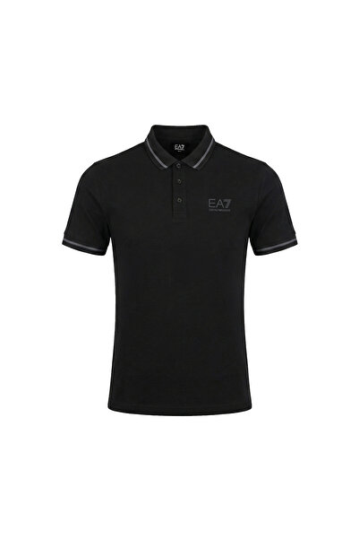 EA7 Erkek Kontrast Şeritli Polo Yaka T-Shirt - Siyah