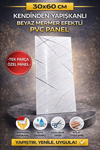 UKAB DEKOR Kendinden Yapışkanlı 60x30 Cm Dekoratif Esnek Köpük Pvc Beyaz Duva...
