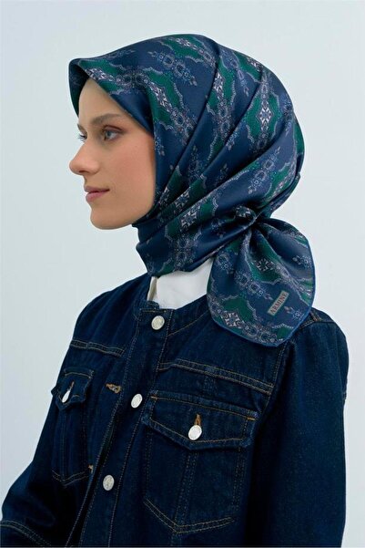 Armine Tivil Pure Silk Scarf 9522 - 86 Navy Blue Tie-Dye Pattern