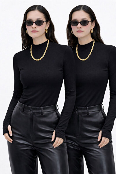 oshebu Women's 2-Piece Finger-Through Detailed Bodysuit