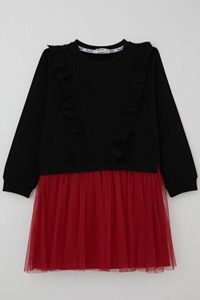 Breeze Rochie cu mânecă lungă pentru fete, cu broderie și tul, 3-8 ani, negru