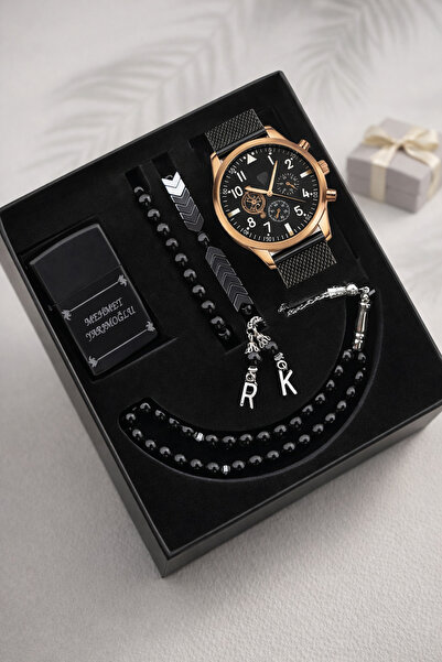 wesscollection Erkek Saat Seti Hasır Kordon Kol Saati Tesbih Bileklik ve Çakm...