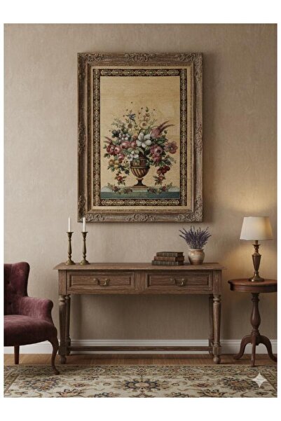 Believe YADE VAZOLU ÇİÇEKLİ S.KAHVE JAKARLI DOKUMA GOBLEN DEKORATİF ÇERÇEVESİ...