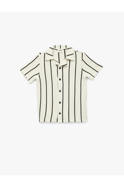 Koton Βαμβακερό μπλουζάκι με κουμπιά, κοντομάνικο, ριγέ, με λαιμόκοψη πόλο