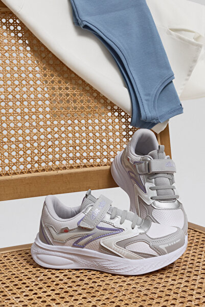 Tonny Black Çocuk Unisex Gri Lila Eva Faylon Taban Cırtlı Lastik Bağcıklı Spo...