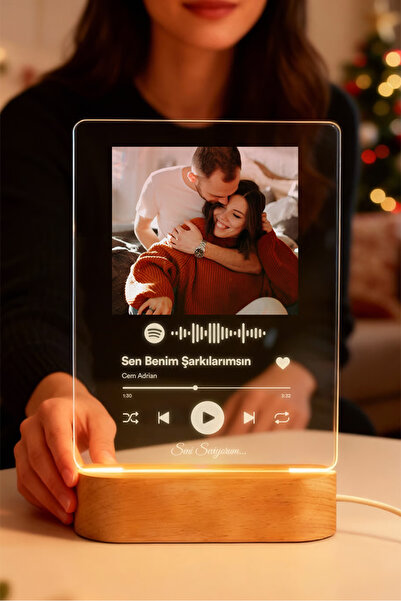 tablopix Kişiye ÖZel Işıklı Spotify Plak Ahşap Kaide Gece Led Lambası