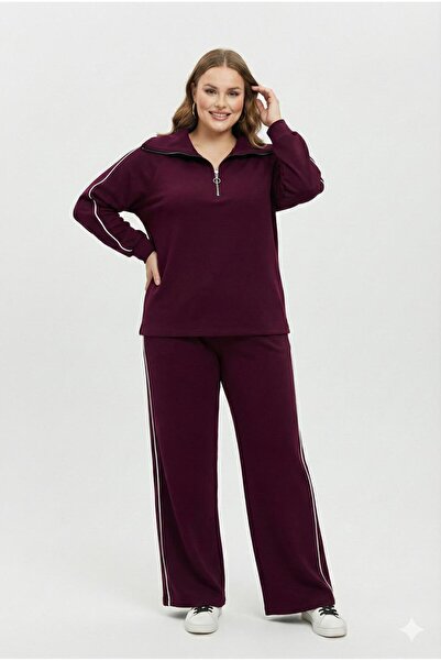 Koza Butik Women's Plus Size Long Sleeve Half Zipper Modal Fabric Tracksuit S...