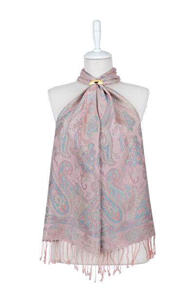 Bursa İpek Ροζ Τυρκουάζ Μαντήλι από Υφαντό Μετάξι Τζαμάουαρ