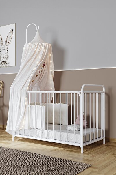 ARGİMO Bunny 2 Kademeli Metal Bebek Beşiği Anne Yanı Park Beşik Karyola 60x12...