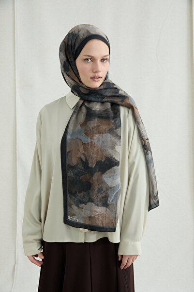 cs camellia scarf Nars Kraş Şal - Negru Bej