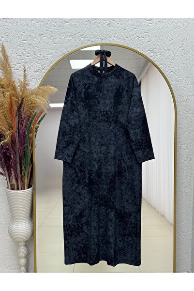 MİHRA STORE Banuş Belted Fat Patterned Two-Strap Dress-Nl667 Anthracite