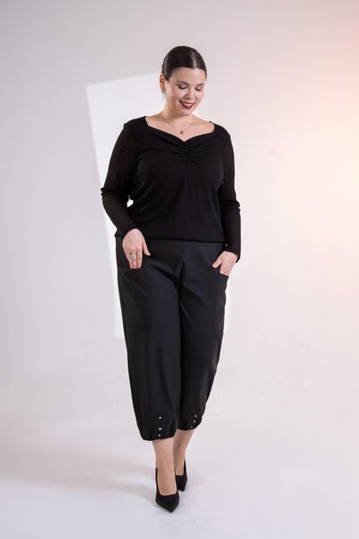 Roxxlen Штани для жінок великих розмірів з деталями у вигляді ґудзиків на шта...