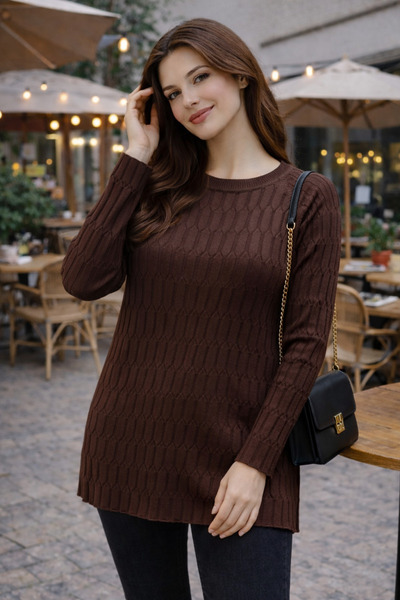 Elçelya Moda Women's Mercerized Button Slit Seasonal Sweater