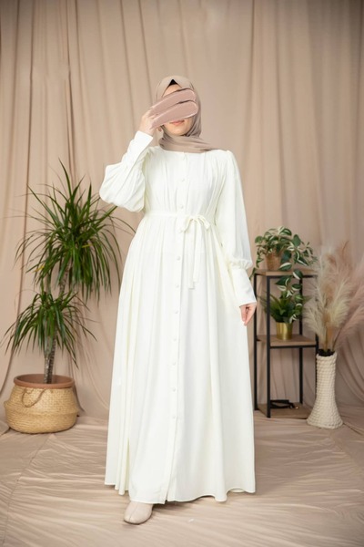 Nissra فستان أنكا نور بأزرار على الكتف وربطة عنق ANKA265130