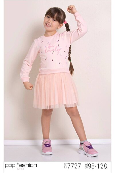 NOBLEKIDS Digital Printed Tutu Sweatshirt Dress – Girls, Salmon, 3–7 Years