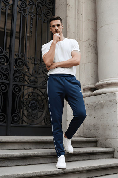 INFLUYENTE Men's Regular/Relaxed Fit Wide Leg Sweatpants with Side Ribbing