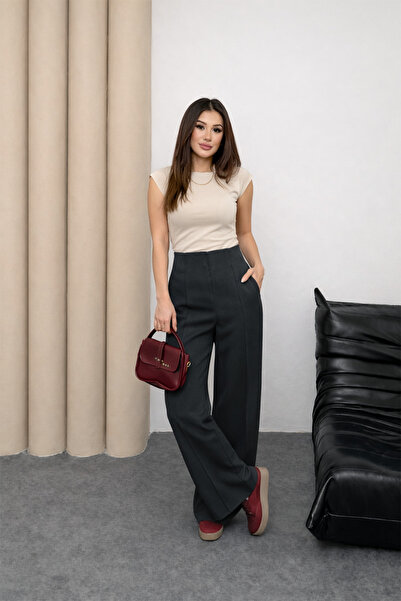 Hatun Atila talie înaltă Pantaloni cu picior larg, cu talie elastică și detal...