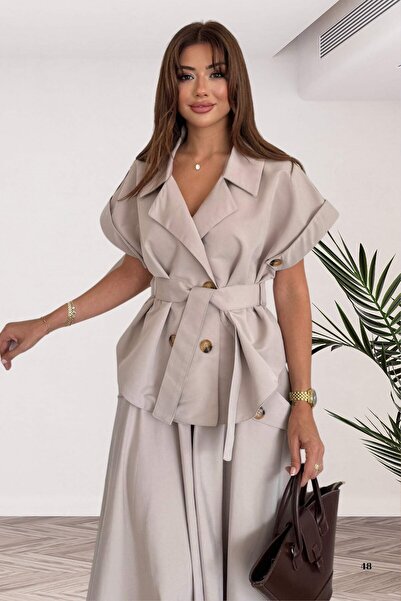 Moda Amore Safari Style Belted Jacket Flared Skirt Women's Two-Piece Set 805