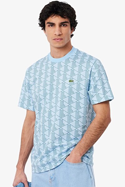 Lacoste Classic Fit Monogram Cotton T-Shirt Men's Cotton T-Shirt Blue