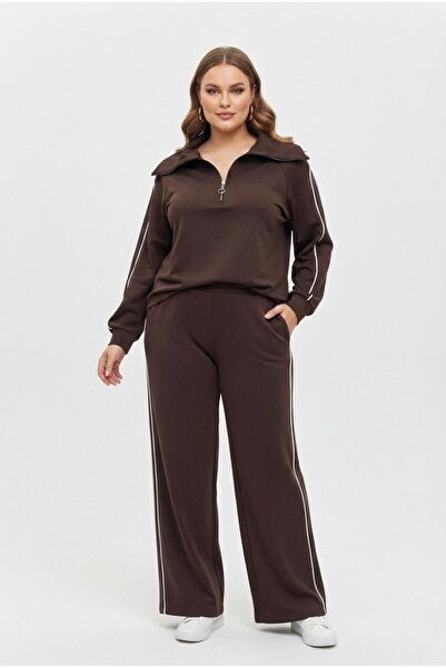 Koza Butik Women's Plus Size Long Sleeve Half Zipper Modal Fabric Tracksuit S...