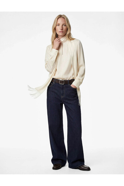 Koton Tasseled Satin Beige Women's Blouse 6Sak60128Pw