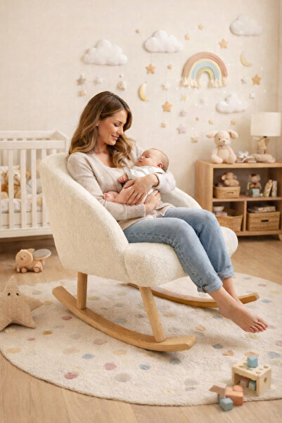 arge demo Sallanan Ahşap Ayaklı Kırık Beyaz Rengi Berjer Koltuk