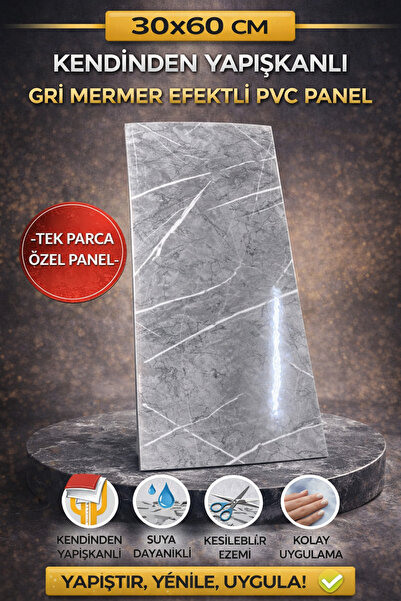 UKAB DEKOR Kendinden Yapışkanlı 60x30 Cm Dekoratif Esnek Köpük Pvc Beyaz Duva...