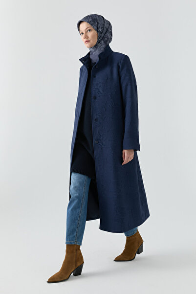Tuğba Hakim Yaka Detaylı Kap - Lacivert