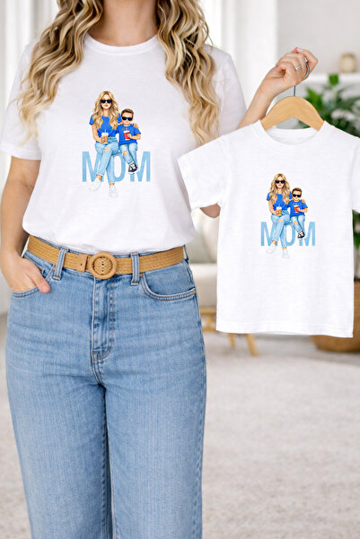 LORVEX Tricou oversize combinat mamă și copil – Tricou mamă și copil cu impri...